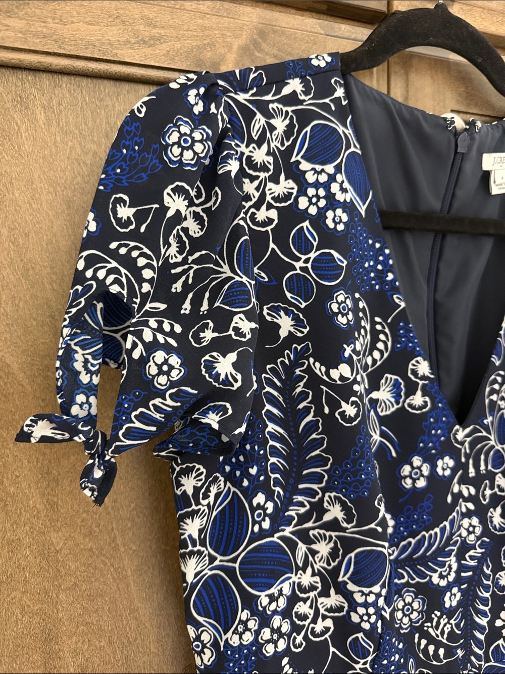 J. Crew Navy & White V-Neck Faux-Wrap Dress with Short Tie Sleeves. Like New.
